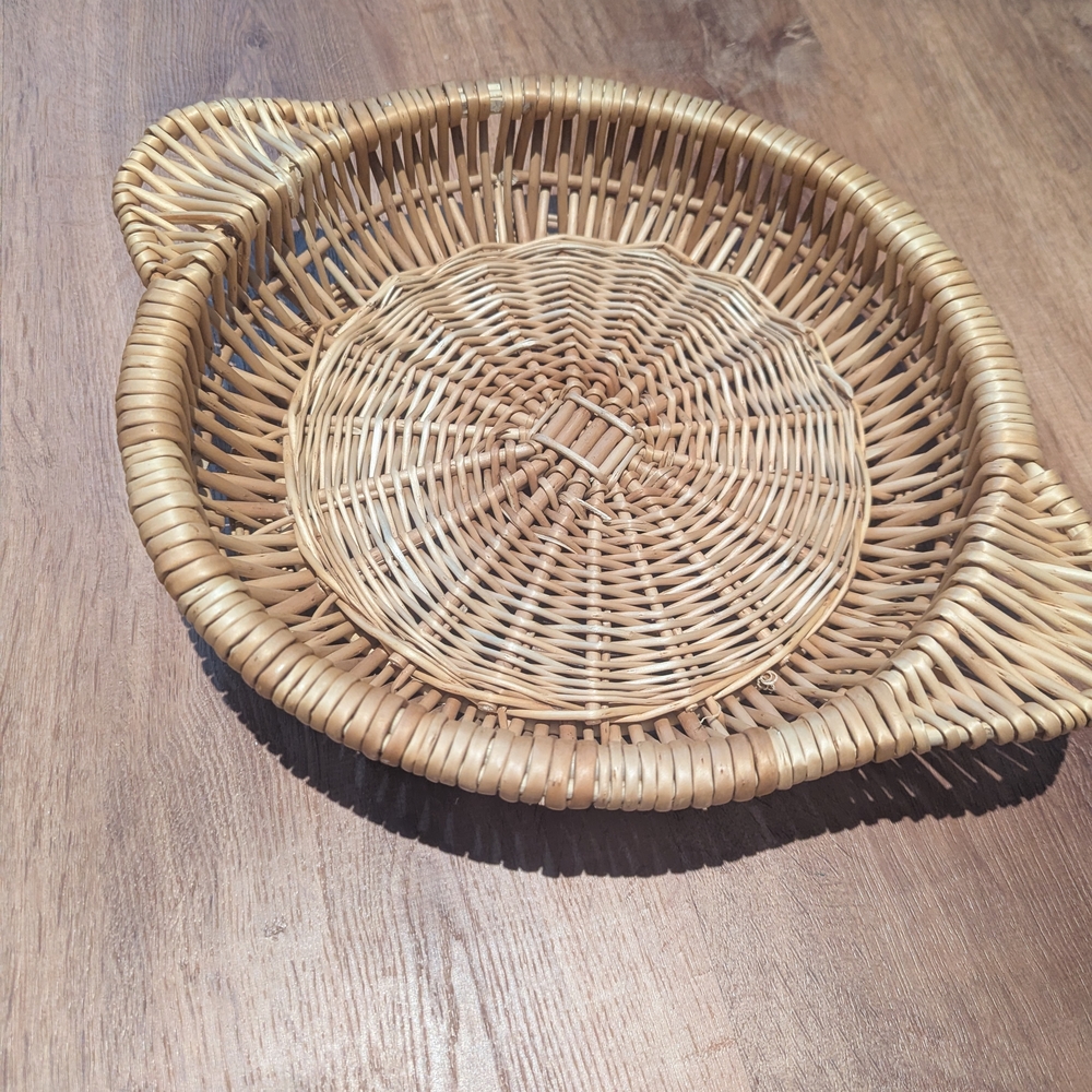 Woven Round Rattan Serving Basket - Natural Tan